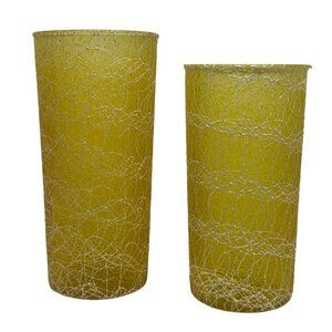 VTG 50s Spaghetti String Highball Glass Tumblers MCM Barware Cups Set 2 Yellow